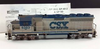 Athearn 4704 Csx Gp40 - 2 Diesel Locomotive Weathered 6383 Ho Scale