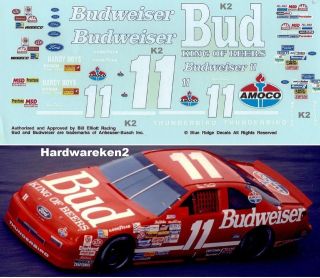 Nascar Decal 11 Budweiser 1992 Ford Thunderbird Bill Elliott - 1/24 - Brd