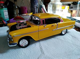1955 Chevy Bel Air Prostock Yellow 1:18 Scale Motor Max W/ Opening Doors & Hood