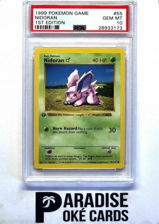 1999 Pokemon Nidoran 55 Shadowless Common First Edition Base Psa 10 Gm Gem