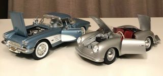 1/18 Model Cars - Ertl 1961 Corvette And Maisto Porsche No.  1 Type 356 Roadster