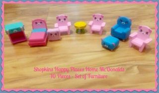 Shopkins Happy Places Furniture Doll House 2017 From Mcdonalds - Set Of 10 Euc