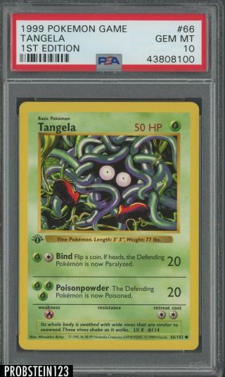 1999 Pokemon Game 1st Edition 66 Tangela Psa 10 Gem