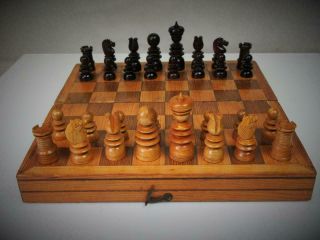 Antique English Pattern Small Chess Set K 61 Mm And Folding Game Box