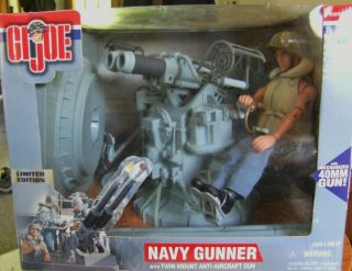 Gi Joe Navy Gunner Figure With Twin Mount Anti - Aircraft Gun Set