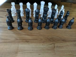 32 Piece Vintage Glazed Ceramic Chess Set
