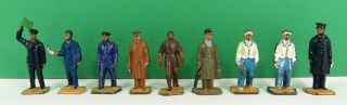 9 X Dinky Toys / Hornby O Gauge Figures Station & Engineering Staff & Passengers