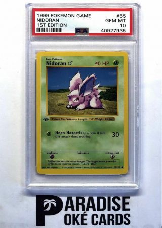 1999 Pokemon Nidoran 55 Shadowless Common First Edition Base Gray Stamp Psa 10
