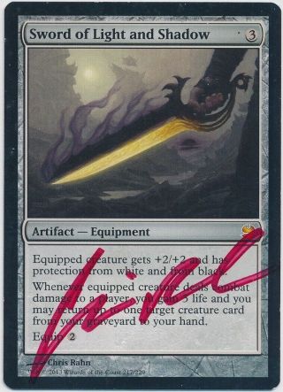 Mtg Sword Of Light And Shadow Modern Masters 2013 Signed By Artist Chris Rahn Lp
