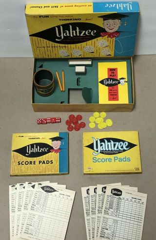 Vintage 1956 1967 Yahtzee Game Complete With (2) Boxes Of Scorecards 1956 1973