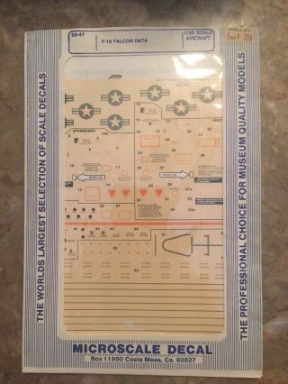 Microscale Decal 32 - 47 F - 16 Falcon Data - Low Visibility