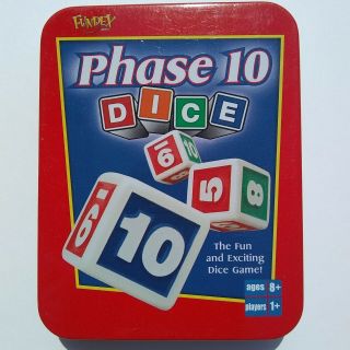 Phase 10 Dice Game W/ Metal Tin Vtg 2002 Fundex Complete (instructions Scorepad)