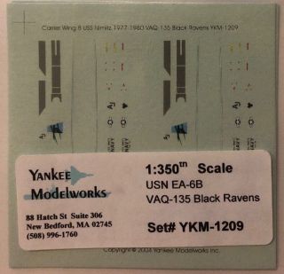 Rare Yankee Modelworks Decals 1:350 Ykm - 1209 Usn Ea - 6b Vaq - 135 Black Ravens