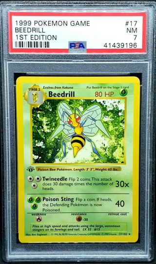 Beedrill 17/102 Pokemon 1st Edition Shadowless Base Set - Psa 7