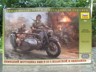 Zvezda 1/35 German Motorcycle R - 12 With Sidecar And Crew 3607