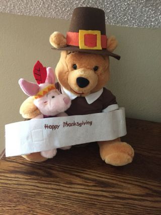 Winnie The Pooh And Piglet Thanksgiving Disney Plush Toy Collectible Pilgrims