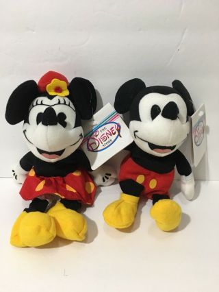 The Disney Store Mini Bean Bag Minnie & Mickey Mouse 9” Tags Stuffed Plush Parks