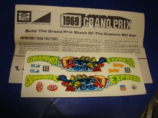 Very Rare Mpc 1969 Pontiac Grand Prix And " Grand Prix Express " Decals