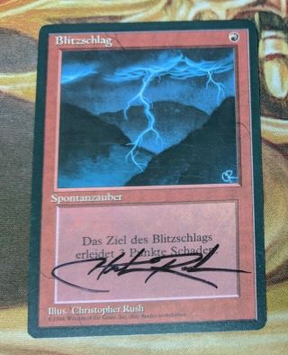 Mtg Magic The Gathering: Lightning Bolt Christopher Rush Signed German