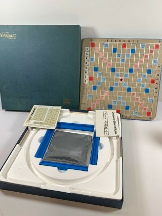 Scrabble Crossword Deluxe Turntable Rotating Board Game Complete Burgundy Tiles