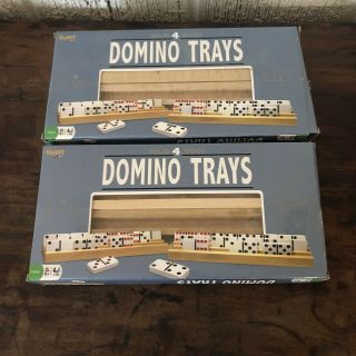 2 Fundex Solid Wood Domino Trays Set Of 4 Mexican Train