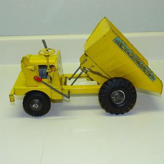 Vintage Marx Lumar Mobile Dump Truck,  Pressed Steel Toy Vehicle,  Yellow 7