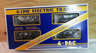 K - Line Train 4 - Pack Atsf Santa Fe Ore Hopper Car Set W/coal Loads W/box 6706a