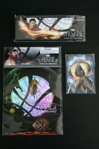 Dr Strange Movie Promotion Give Aways Marvel Stickers Pins Key Chain Rare