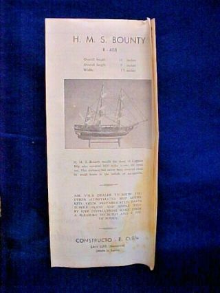 Vintage Constructo H.  M.  S.  Bounty Wooden Model Ship Kit With Instructions 3