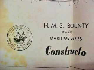 Vintage Constructo H.  M.  S.  Bounty Wooden Model Ship Kit With Instructions 5