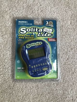 Radica Solitaire Lite Light Up Handheld Electronic 1997 Blue Cib Open Package
