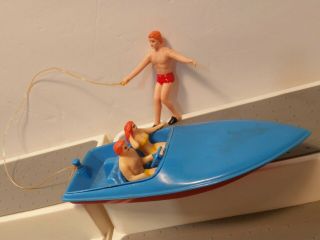 Vintage 1950s - 1960s Plastic Toy Speedboat W/ Boogie Water Skier