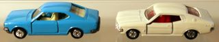 Dte 2 Japan Tomy Tomica Pocket Car No 15 Lt Blue Corona & 69 White Mark Ii