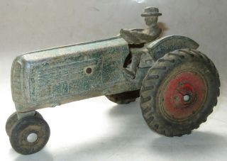 Vintage 7 - Inch Long Die - Cast Metal Tractor W/solid Rubber Wheels & Farmer/driver