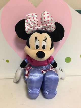 Disney Plush Minnie Mouse 15 " Talking W/ Batteries Light Up Bow Pink Dress Doll