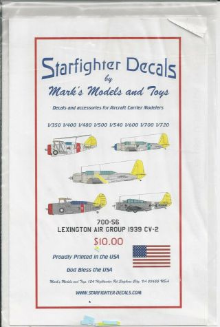 Starfighter Decals 700 - 56: Lexington Air Group 1939 Cv - 2 1/700 Partial Sheet
