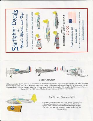 Starfighter Decals 700 - 56: Lexington Air Group 1939 CV - 2 1/700 partial sheet 4
