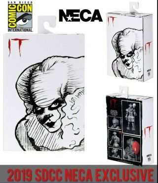 Neca It Pennywise The Clown Etched B&w Figure 2019 Sdcc Comic Con Exclusive