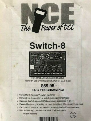 Nce Switch - 8 For Dcc Control Of Stall Motor Switch Machines