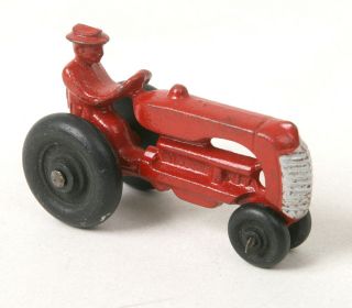 Vintage Arcade Red Toy Cast Iron Tractor W Rubber Tires - Wow