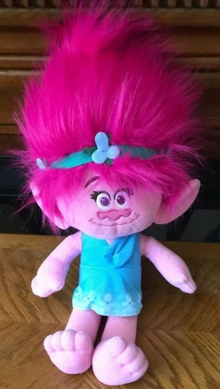 Dreamworks Trolls Movie Princess Poppy Plush Doll Toy 18 " Pink Blue Troll Euc