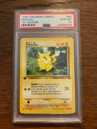 Psa 10 Gem Pikachu 60/64 1st Edition Jungle Set Pokemon Trading Card