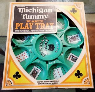 Vintage 1967 Michigan Rummy Plastic Play Tray Cat Playing Card Game.