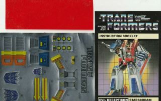 G1 Transformers Starscream Instruction Booklet & Sticker Sheet
