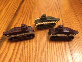 3 Very Early Tootsietoy Army Tanks World War 1