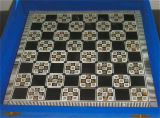 Hand Carved Camel Bone Egyptian Boxed Chess Set & Wooden Inlaid Board M.  O.  P 5