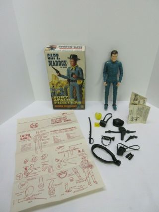 Vintage Marx Fort Apache Fighters Capt.  Maddox Action Figure W/ Box & Acc.