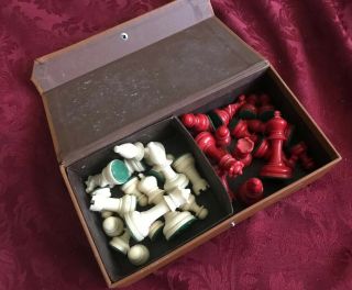 2 - 1/4 " King Small Vintage Chess Set - Carry Case Box
