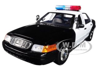 Boxdamaged 2001 Ford Police Car Bk/wht W/ Lights & Sound 1/18 Motormax 73991