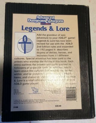 Legends & Lore Advanced Dungeons & Dragons 2nd Edition TSR 2108 Hardcover 2